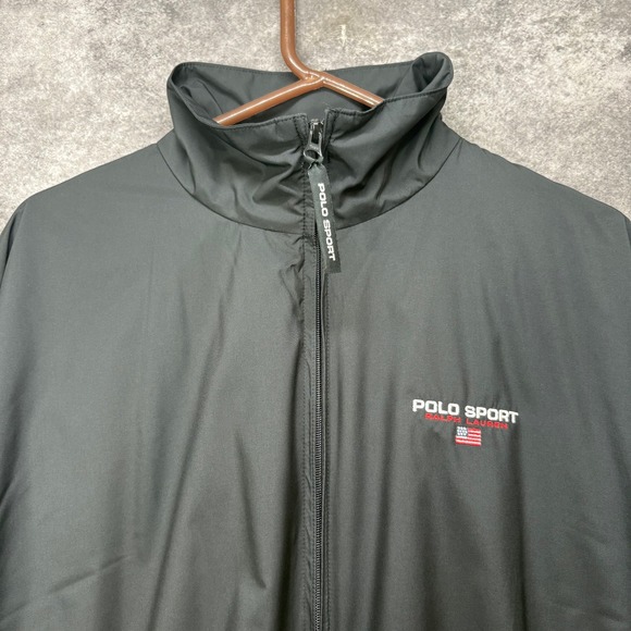 VTG Y2K Polo Sport Ralph Lauren Full Zip Track Jacket Windbreaker Men's L Black - Picture 2 of 10